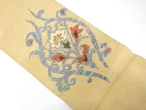 手織り紬　花更紗模様織り出し　名古屋帯